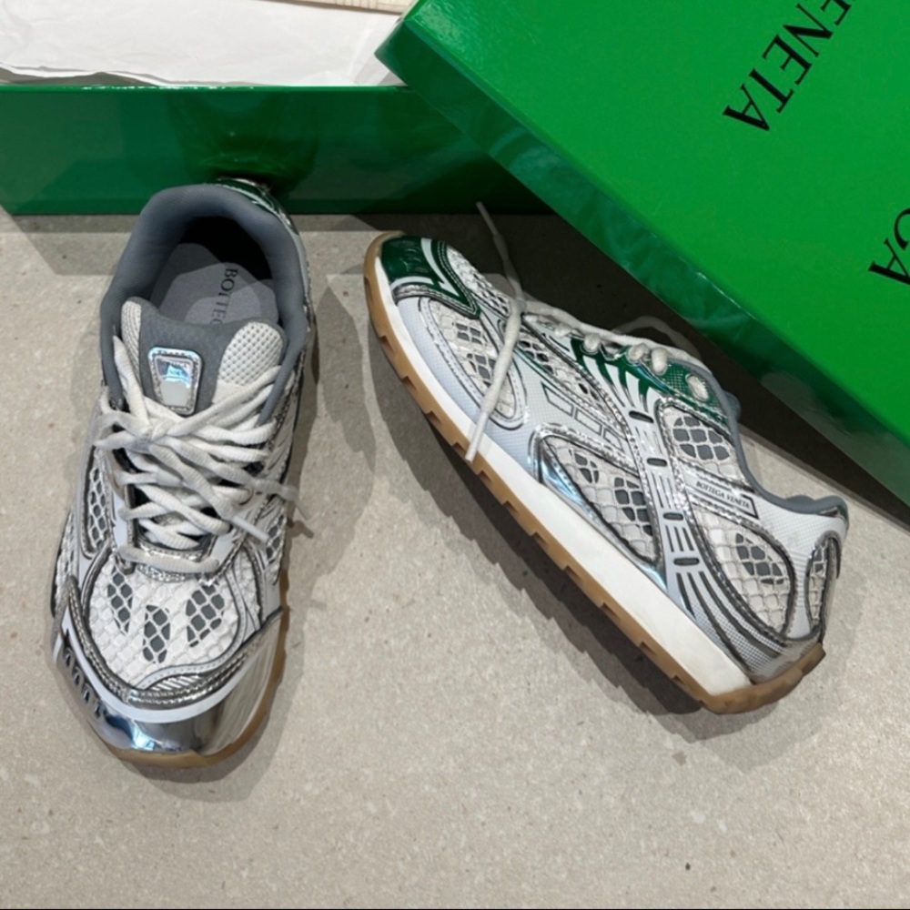 Bottega Veneta Silver Chunky Sneakers with Retro Style